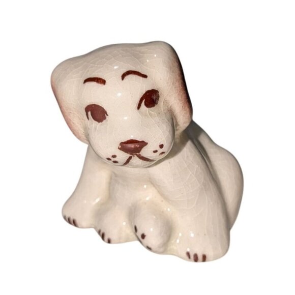 Vintage Ceramic Puppy Figurines Set - Brown & White Dogs With Big Feet - Small & - Picture 3 of 9
